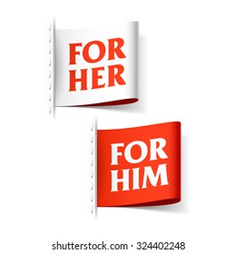 For Her And For Him Labels. Vector.