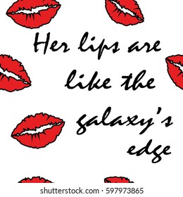 her lips are like the galaxy's edge lips kiss black background vector illustration 