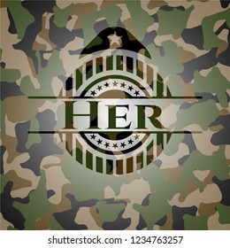 Her on camouflaged pattern