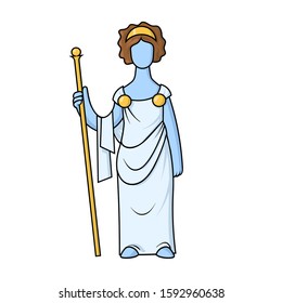 Hera, ancient Greek goddess of Marriage, Mothers and Families. Ancient Greece mythology. Flat vector illustration. Isolated on white background.