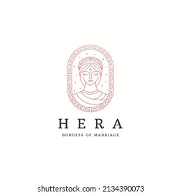 Hera the ancient Greek Queen of the Gods, and the goddess of marriage logo icon design template flat vector