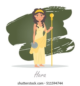 Hera. Greek gods. Vector illustration. Cartoon character. Isolated. Flat. Mythology.