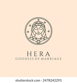 hera greek queen of god line art logo vector symbol illustration design