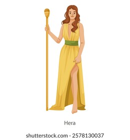 Hera illustration with a staff on white background. Vector illustration