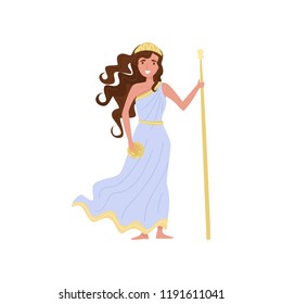 Hera Olympian Greek Goddes, ancient Greece myths cartoon character vector Illustration on a white background