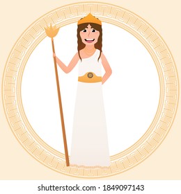 Hera Olympian pantheon goddess, ancient greece character in cartoon style, little girl in costume for masquerade, traditional gown, princess of empire