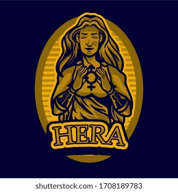 Hera vector. Greek god and goddess mascot illustration series. Mythology. Hera, the wife and one of three sisters of Zeus in the Olympian pantheon of classical Greek Mythology