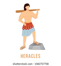 Heracles flat vector illustration. Ancient Greek deity. Divine hero, mythological figure. Symbol of masculinity. Isolated cartoon character on white background