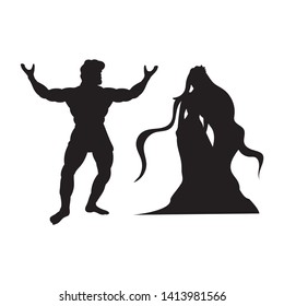 Heracles Naiad nymph silhouette mythology fantasy. Vector illustration.