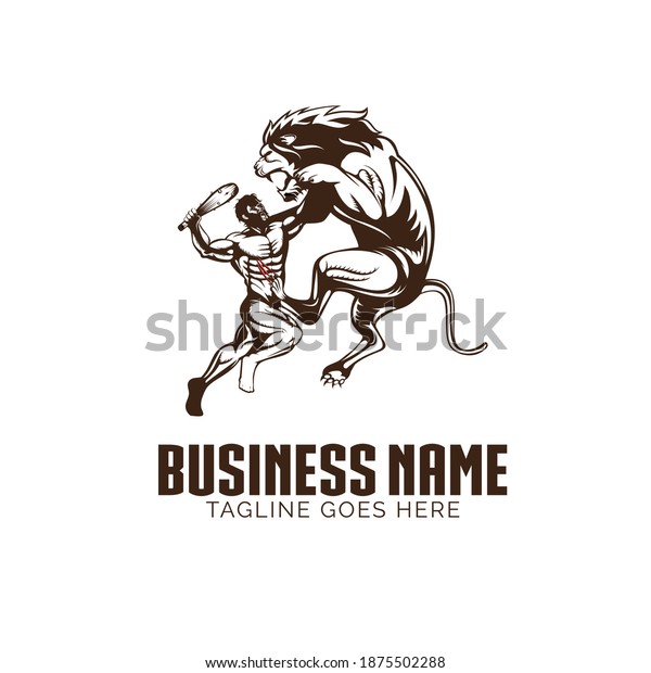 Heracles Nemean Lion Line Art Illustration Stock Vector Royalty Free 1875502288