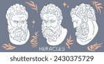 Heracles portrait. Antique greek sculpture. Vector. Hand drawn Vector illustrations isolated. Editable vector illustration.