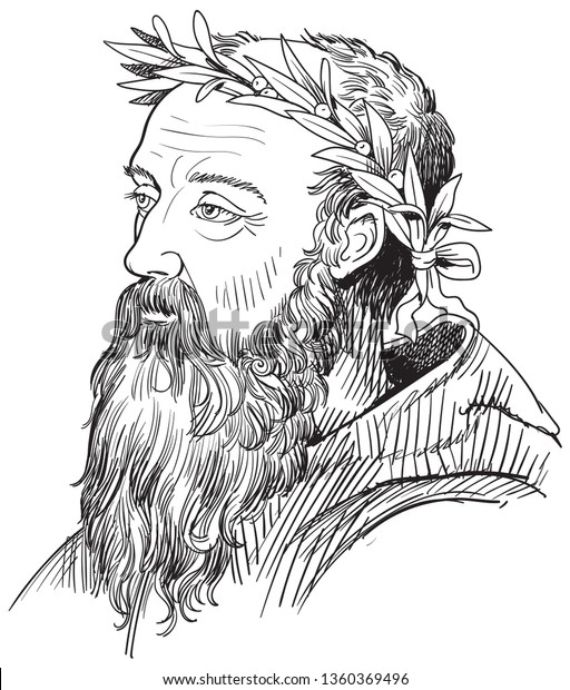Heraclitus (540-480 BC) portrait in line art illustration. He was a Greek philosopher remembered for his cosmology, in which fire forms the basic material principle of an orderly universe. 