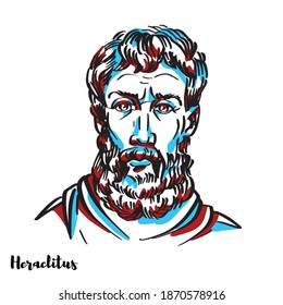 Heraclitus engraved vector portrait with ink contours. Ancient Greek, pre-Socratic, Ionian philosopher and a native of the city of Ephesus, which was then part of the Persian Empire.