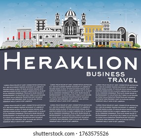 Heraklion Greece Crete City Skyline with Color Buildings, Blue Sky and Copy Space. Vector Illustration. Tourism Concept with Historic and Modern Architecture. Heraklion Cityscape with Landmarks.