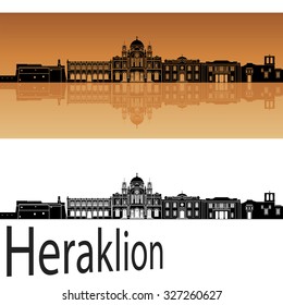 Heraklion skyline in orange background in editable vector file