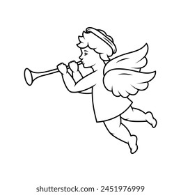 Herald angel blowing trumpet. Angel with a wings. Valentine's day. Vector illustration.