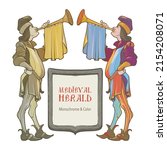 Herald playing trumpet. A man in the royal court responsible for the etiquette and heraldry. Medieval gothic style concept art. Color drawing isolated on white background. EPS10 vector illustration