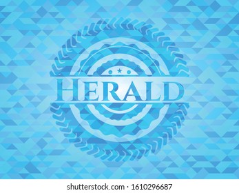 Herald sky blue emblem. Mosaic background