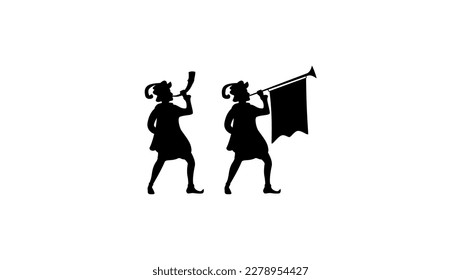 The Herald with a Trumpet, Hand drawn isolated vector silhouette.