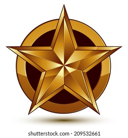 Heraldic 3d glossy icon can be used in web and graphic design, five-pointed golden star, clear EPS 8 vector.