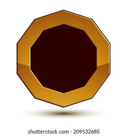 Heraldic 3d glossy icon can be used in web and graphic design, rounded golden object with black copy space, clear EPS 8 vector.