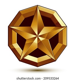 Heraldic 3d glossy icon can be used in web and graphic design, five-pointed golden star, clear EPS 8 vector.