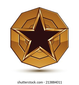 El icono heráldico 3d se puede usar en diseño web y gráfico, estrella pentagonal roja con contorno dorado, símbolo vectorial EPS 8 transparente.