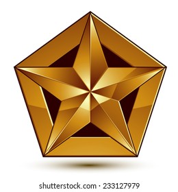 Heraldic 3d glossy icon can be used in web and graphic design, five-pointed golden star, clear EPS 8 vector.