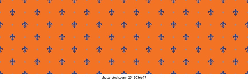 Heraldic abstract, pattern monarchy. Flower party with fleur-de-lis geometric. Festive retro style to trendy pastel. Retro elegant in ornate background.