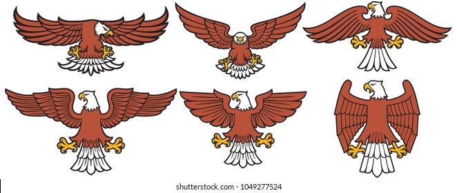 Heraldic American eagles icons set
