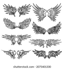 Heraldic angel wings or bird set for tattoo or mascot design. 

