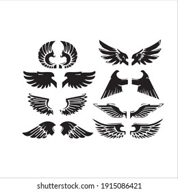 Heraldic angel wings icons with isolated black wings with spiky and curved feathers