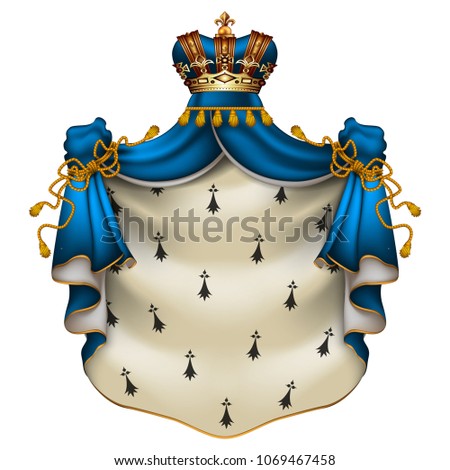 Heraldic background with a blue ermine royal mantle with a crown