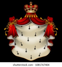 Heraldic background with a red ermine royal mantle with a crown
