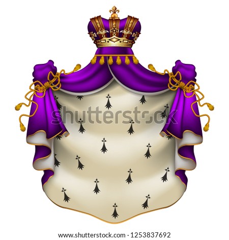 Heraldic background with a violet ermine royal mantle with a crown