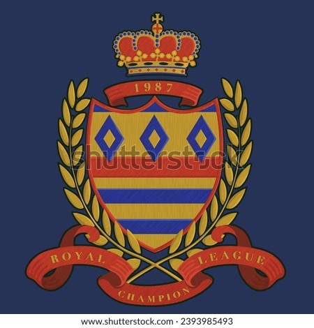Heraldic badge crest coat of arms shield prep collegiate emblem graphic embroidery print vector artwork