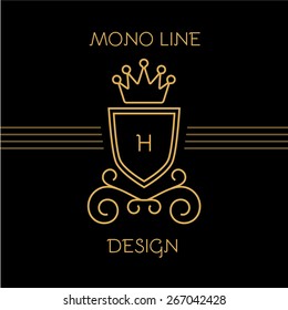 Heraldic badge. Mono line design. Vector illustration