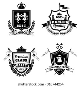 Heraldic best choice black white emblems set with coat of arms flat isolated vector illustration 