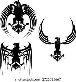 heraldic black eagle emblem crest tattoo pack collection in vector art
