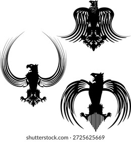 heráldica águia negra emblema crista tatuagem pacote coleção em arte vetorial