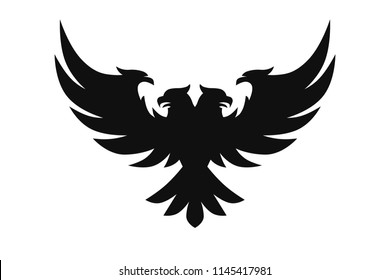 Heraldic black eagle, falcons and hawks set spread wings, isolated on white background