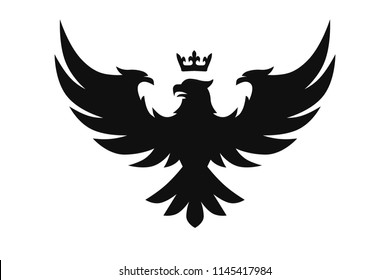 Heraldic black eagle, falcons and hawks set spread wings, isolated on white background