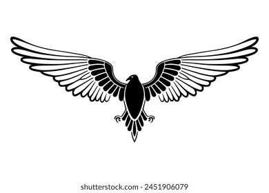 Heraldic black raven with outstretched wings on a white background.