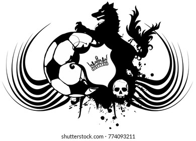 heraldic black wolf soccer fútbol crest in vector format very easy to edit