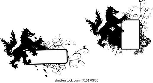 Heraldic black Wolf tattoo copyspace set in vector format very easy to edit 