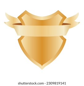 Icono de escudo en blanco heráldico con cinta. Signo de ilustración de seguridad. Símbolo del premio Knight. Insignia real medieval aislada en blanco