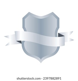 Heraldic blank shield icon with ribbon. Security illustration sign. Knight award symbol. Medieval royal vintage badge isolated on white