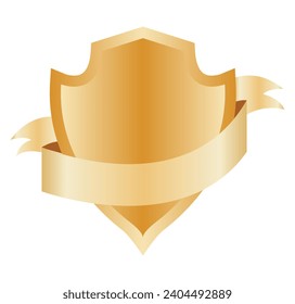 Icono de escudo en blanco heráldico con cinta. Signo de ilustración de seguridad. Símbolo del premio Knight. Insignia real medieval aislada en blanco