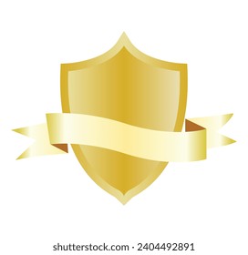 Heraldic blank shield icon with ribbon. Security illustration sign. Knight award symbol. Medieval royal vintage badge isolated on white