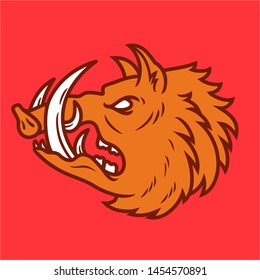 Heraldic boar head on a red field